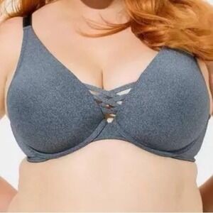 Torrid XO Plunge Push Up Bra 360 Back Smoothing Plus Size 42DD Heather Gray‎